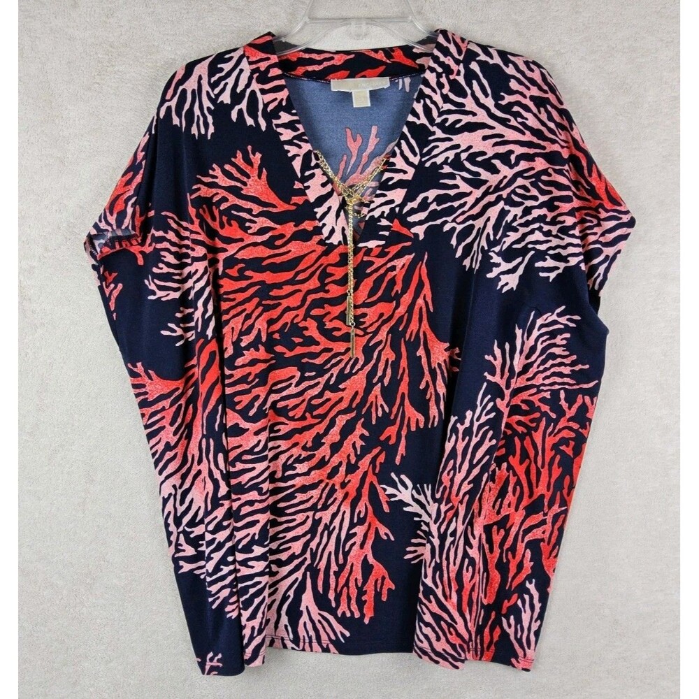 Michael Kors MK Women’s Chain Tie Coral Reef Print Top Size XS